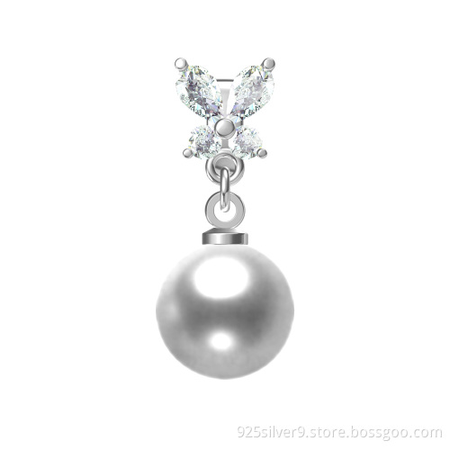 Customized 925 sterling silver with CZ stones earrings with fresh water pearl
